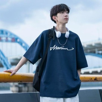 100%重磅短袖t恤夏季港風ins潮牌美式半袖寬鬆青少年簡約潮流上衣
