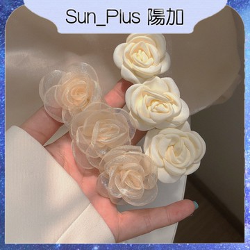 Sun_Plus 台灣現貨 山茶花髮夾 超仙夏季新款花朵後腦勺頂夾 小香風高級感小眾髮飾女 髮飾 髮夾 邊夾