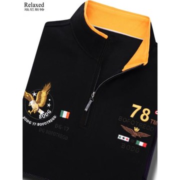 秋冬新款立領半拉鏈長袖t恤半高領保羅刺繡POLO衫品牌男裝上衣服