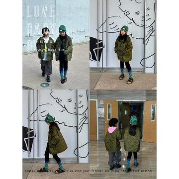 1111大促LBQ原創親子 新中式盤扣設計師風格3M新雪麗棉橄欖綠棉服