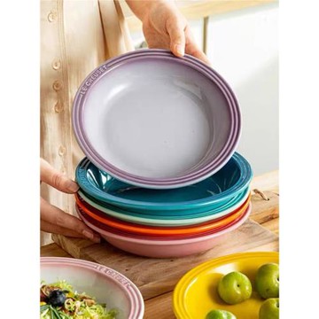 酷彩lecreuset炻瓷圓深盤飯盤湯盤草帽盤高溫釉下彩漸變盤20cm