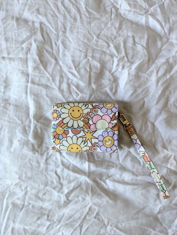 手作四層零錢包-微笑花花款 6卡層+掛繩