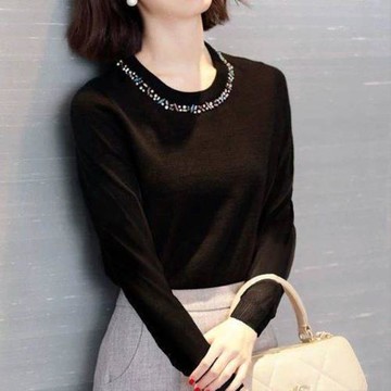 白領哥弟新新款女裝2025秋冬百搭顯瘦手工釘鉆長袖打底針織衫毛衣