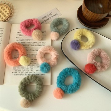 糖果色少女心撞色仿兔毛球發圈甜美可愛毛毛發繩ins毛絨絨頭繩