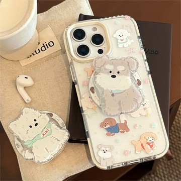 台灣出貨❤可愛狗狗磁吸支架16promax透明iPhone手機殼15適用14防摔11原創軟