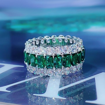 彩寶排戒指女純銀高碳鉆滿鉆人工鑲嵌寬口時尚輕奢超璀璨新款