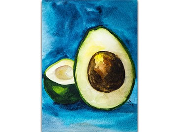 鱷梨畫廚房食物靜物原創藝術水果水彩畫