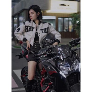美式復古機車棒球服外套女2025春秋新款街頭風短款皮衣夾克女ins