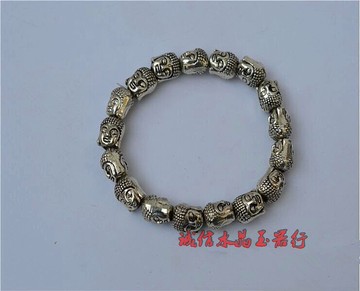 釋迦摩尼頭像藏銀手工手鏈 民族手工銀飾男女款情侶佛頭觀音頭