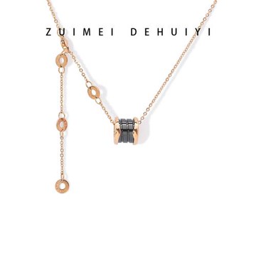 黑陶瓷項鏈女小蠻腰鎖骨鏈男高級感輕奢小眾玫瑰金色鈦鋼吊墜夏季