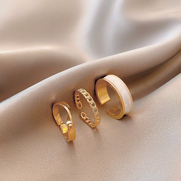 韓版網紅戒指女潮時尚個性素圈氣質食指戒開口可調節3件套裝指環