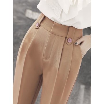 咖色西裝褲子女2026年新款春秋顯瘦寬松小腳蘿卜褲高腰垂感哈倫褲