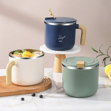 304不銹鋼手柄大容量泡面碗帶蓋快餐杯學生上班族午餐盒保溫飯盒