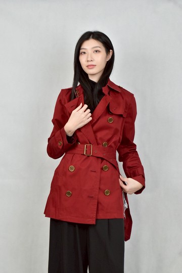 (XS（含）以下) burberry紅色排釦綁帶外套