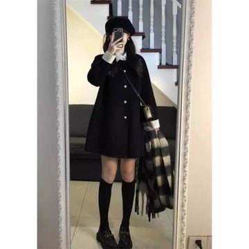 呢子大衣女冬季法式氣質高級感赫本風黑色毛呢外套小個子寬松加厚