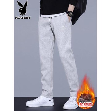 花花公子休閑長褲男士寬松直筒運動褲冬季2026年新款加絨衛褲男褲