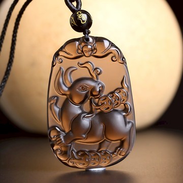 冰種黑曜石年生肖兔吉祥物吊墜女男虎年護身符飾品吉祥佩戴物