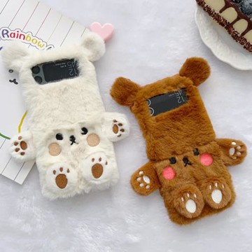 毛毛殼適用三星zflip6手機殼秋冬款毛絨可愛小熊zflip5折疊屏暖手防摔zflip4/3卡通少女w25flip毛茸茸殼新款