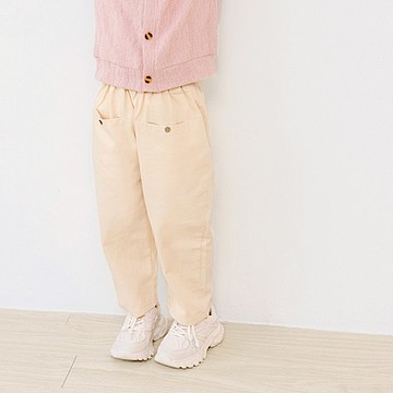 OB嚴選-純棉木釦大口袋鬆緊腰直筒褲