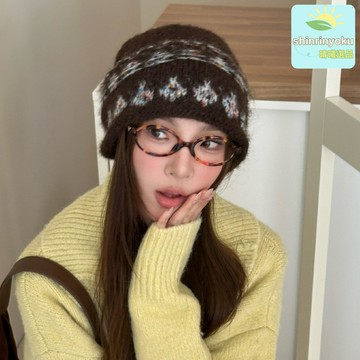 【顯臉小神器】費爾島毛線帽 針織帽 毛線帽 卷邊帽 韓系復古 秋冬保暖 提花設計 百搭潮品 女式包頭帽