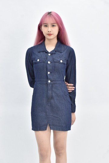 (S) air space 棉質牛仔denim長袖藍色洋裝