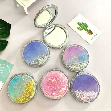 臺灣熱賣🔥🔥創意液體流沙 雙面摺疊鏡 星空流沙小鏡子女生宿舍隨身攜帶化妝鏡