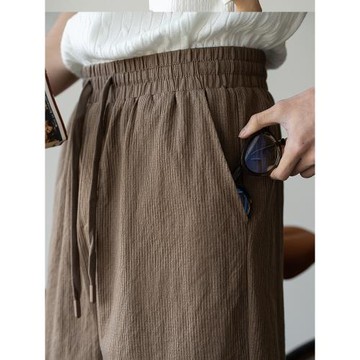 UBV日系高端微皺仿麻棉輕薄短褲男2025夏戶外寬松輕薄休閑運動褲