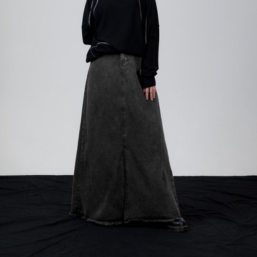 毛邊牛仔長裙