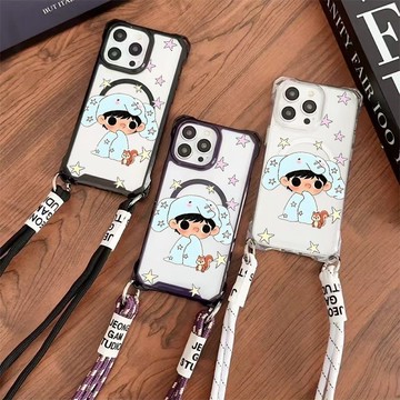 睡衣男孩 四角可挂繩 防摔 無綫充電磁吸適用iphone 18 pro max17 16 15 14 13 12手機殼