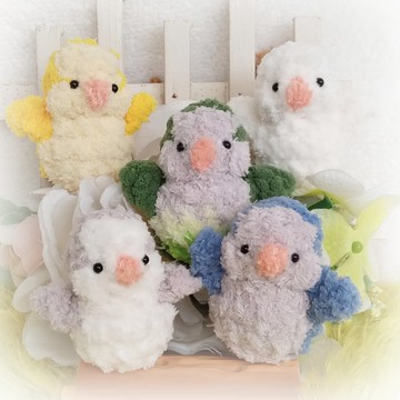 和尚鸚鵡 小型娃娃玩偶 可加吊飾 別針 可客製改色 手作毛線鉤織