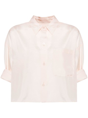 TWP - folded-sleeve cropped silk shirt - women - Silk - XS/S - Pink