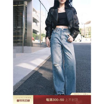 【現貨】“朋克街頭牛仔”重磅水洗復古色隨性不羈感破洞牛仔褲