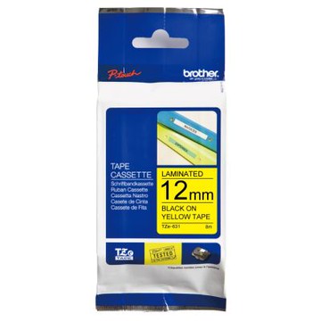 【Brother 兄弟】TZe-631 護貝標籤帶 ( 12mm 黃底黑字 )