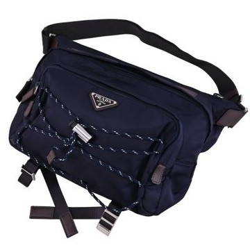 PRADA Speedrock Re-Nylon 三角LOGO尼龍胸口包/單肩後背包(深藍)