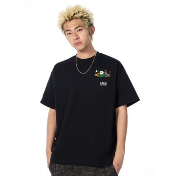 AFGK25SS口袋花卉刺繡短袖夏季男女T恤情侶美式圓領休閑半袖上衣