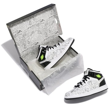 S.G AIR JORDAN 1 MID (GS) DC4099-100 塗鴉 螢光綠 白黑 運動 休閒鞋 女鞋 大童鞋