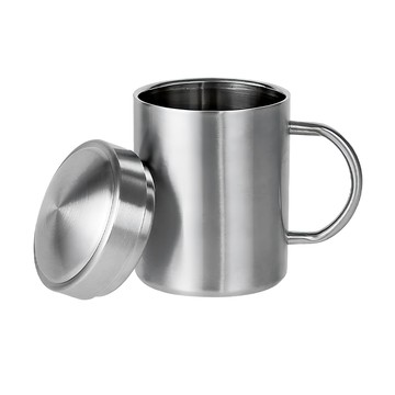 Quasi 柏林 二代304不銹鋼雙層口杯 附蓋 約300ml  銀色  1個