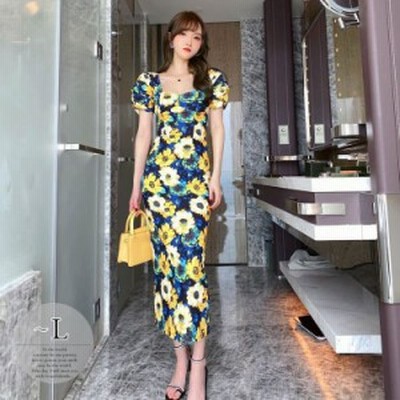 ワンピース プリント柄 パフスリーブ 花柄 エキゾチック 涼しげ キレイ目 大人カジュアル きれいめ 派手 二次会 発表会 ゴージャス 華美 Bhinternalmedicine Com