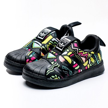 ADIDAS 童鞋 SUPERSTAR 360 I 全黑 彩色塗鴉 襪套式 休閒 懶人鞋 小童 (布魯克林) EE8389