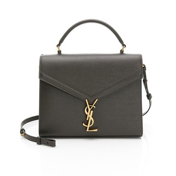 YSL Cassandra 粒面皮革手提肩背包(暗灰綠金logo)(展示品)
