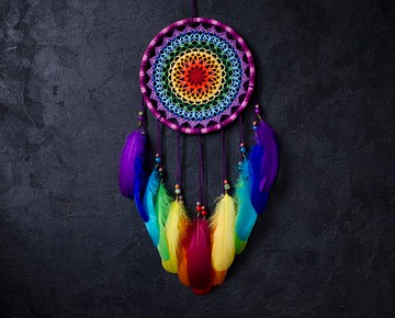 彩虹曼陀羅捕夢網鉤針編織桌布壁掛裝飾