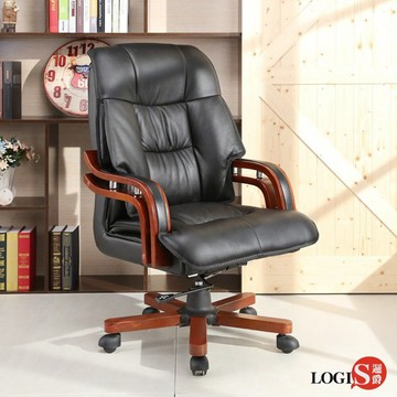 LOGIS｜ 實木真皮主管椅 電腦椅 辦公椅 升降椅 書桌椅 皮椅 書房椅 董事長椅【629】
