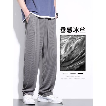 外貿剪標尾單男裝干活穿的夏季冰絲薄款松緊腰直筒寬松休閑速干褲