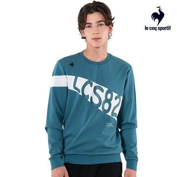 【LE COQ SPORTIF 法國公雞】男女款海德魯藍色休閒潮流圓領T恤LWU23222