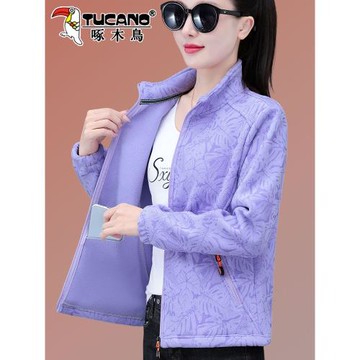 啄木鳥搖粒絨外套女款2025新款春秋中年媽媽休閑保暖女士抓絨上衣