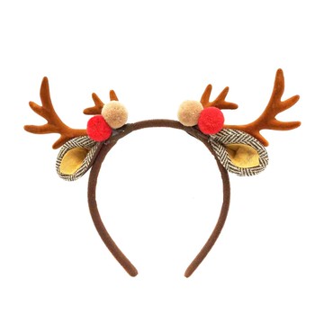 摩達客耶誕派對-雙小鹿角雙色球耳朵髮箍-咖啡色系