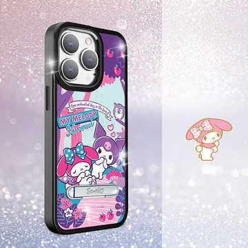 三麗鷗iPhone15 14系列軍規防摔鋁合金立架手機殼-森林美樂蒂