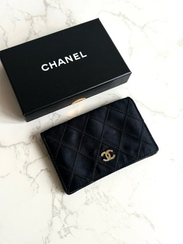 稀有Chanel 黑金色絲絹水鑽短夾 錢包 中夾 卡片包 皮革包 中古包
