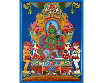 古董綠度母唐卡 - 啟蒙的象徵