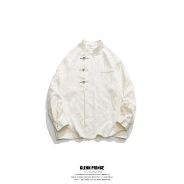 GPstudio新中式國風蝴蝶提花盤扣長袖襯衫男裝潮立領唐裝襯衣上衣